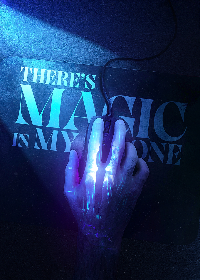 Hand on Gaming Mouse with Magic Effect