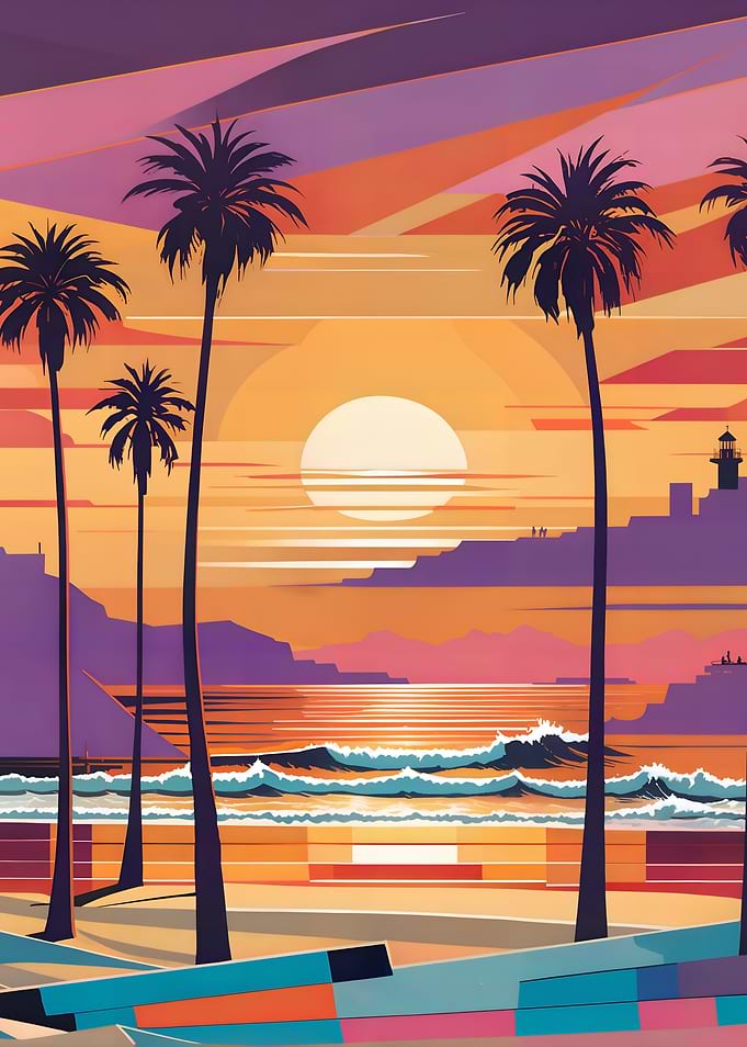 Pixel Art Beach Sunset with Palm Trees