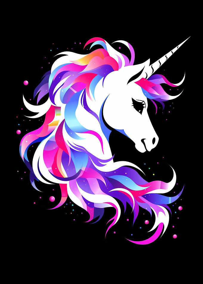 Colorful Unicorn Head with Flowing Mane