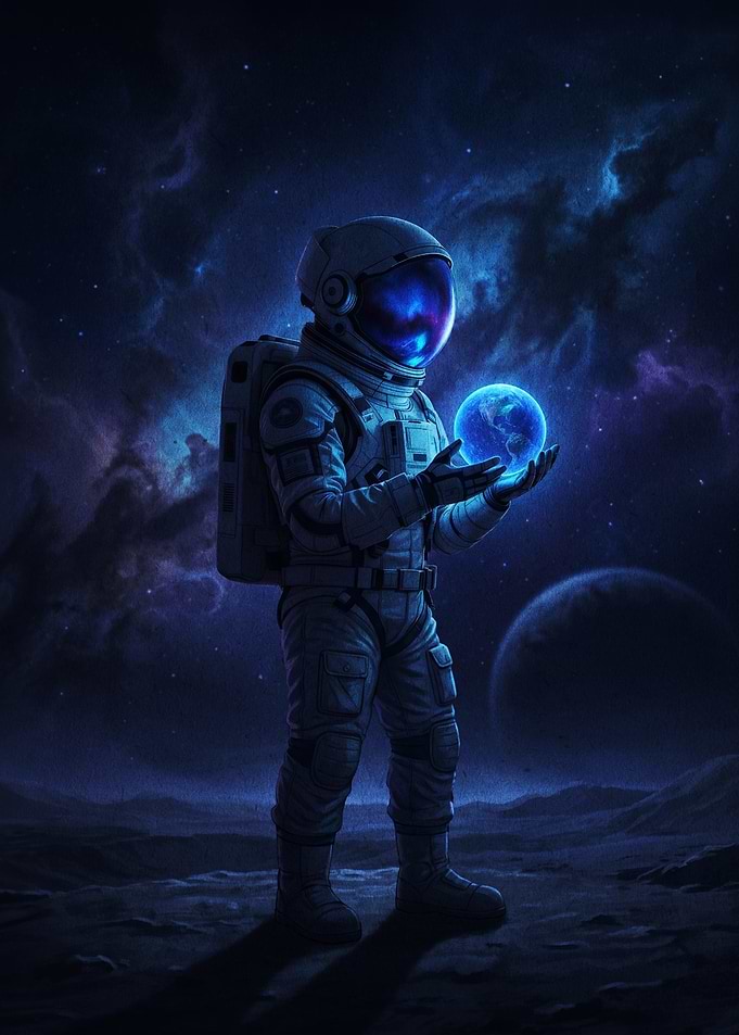 Astronaut Holding Earth in Space