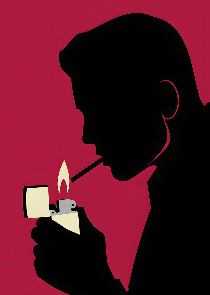 Silhouette of man lighting cigarette