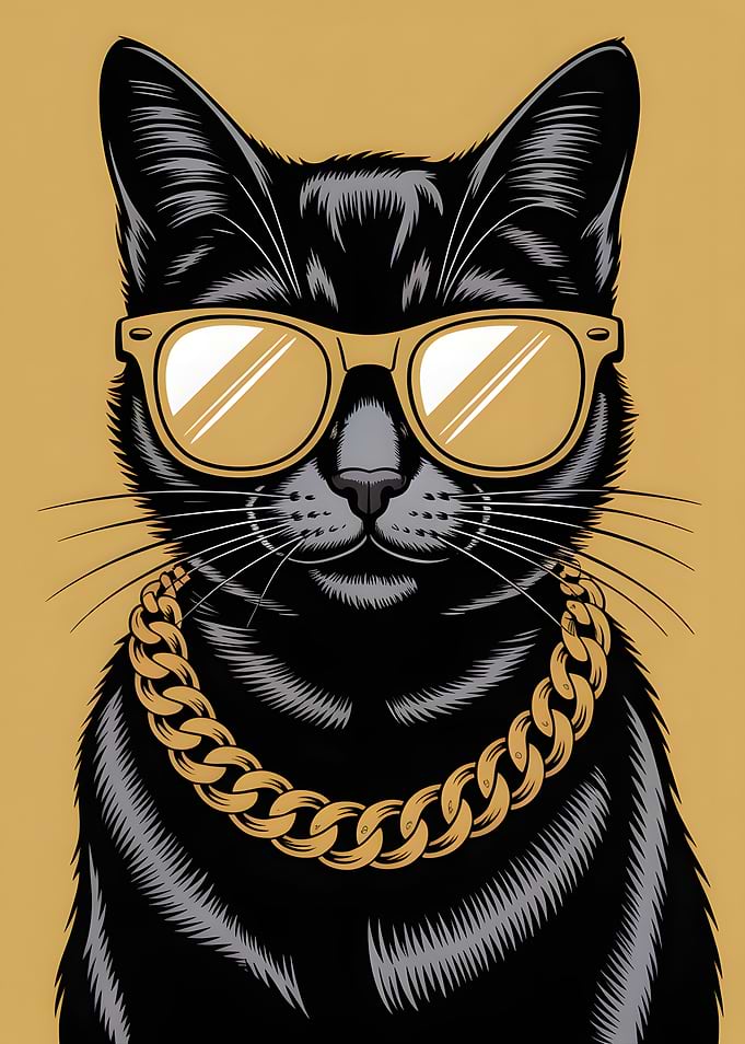 Cool Black Cat with Sunglasses and Chain