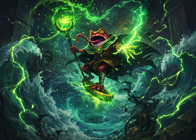Frog Mage Surfing on Magic Wave