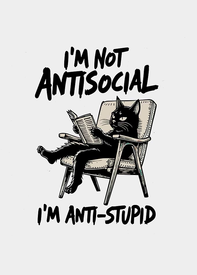 Cat reading a book, I'm not antisocial