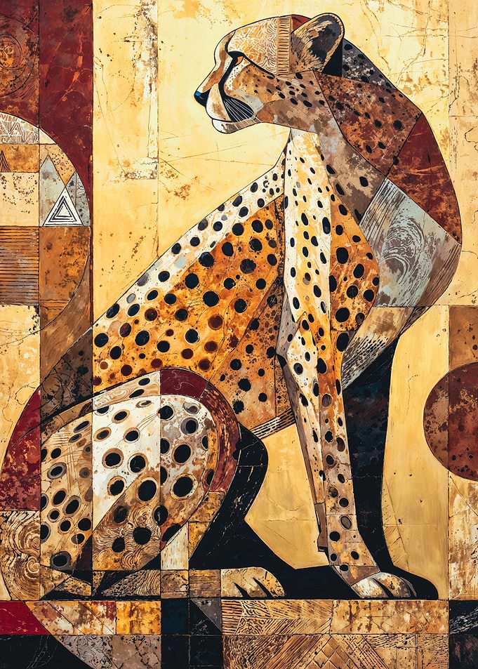 Geometric Cubist Cheetah Painting Portrait