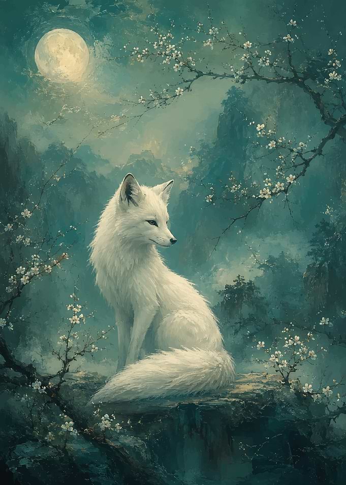 White Fox Under the Moon