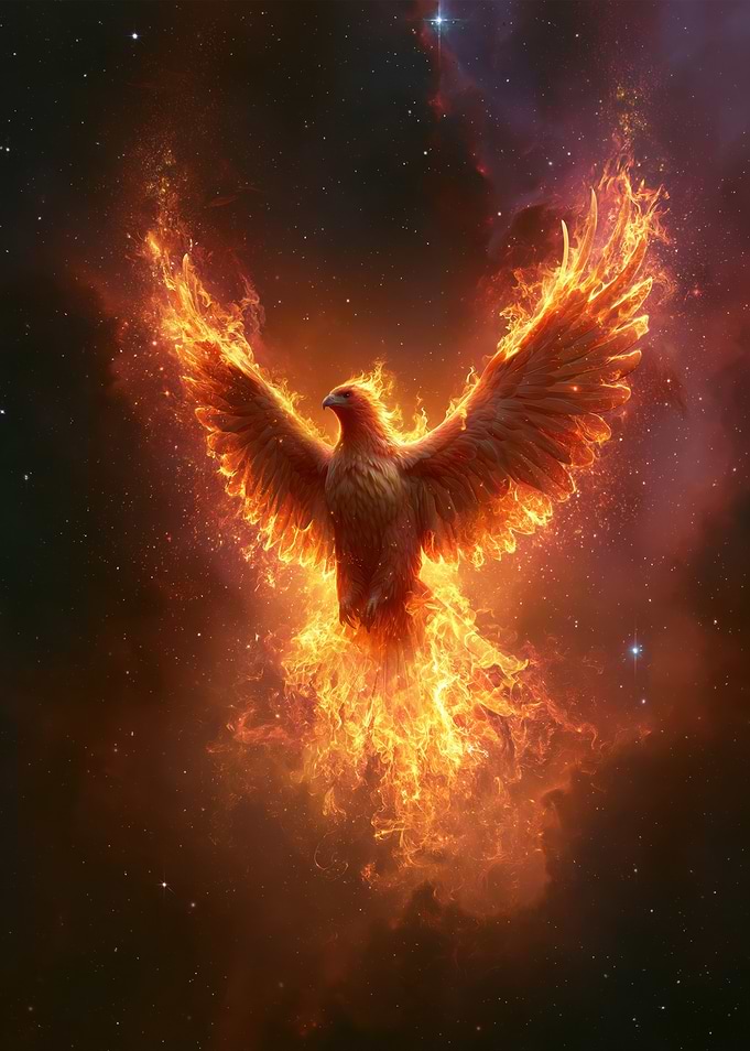 Phoenix Rising from Flames in Space