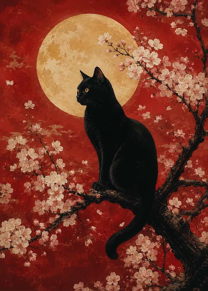 Black Cat Under a Full Moon