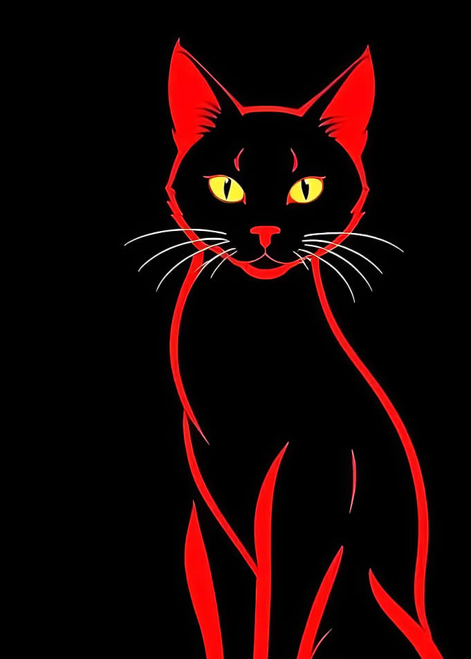 Stylized Black Cat with Red Outline