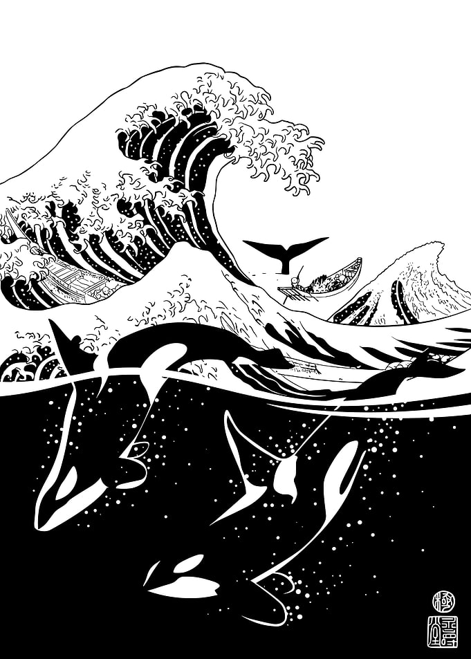Orcas and Great Wave