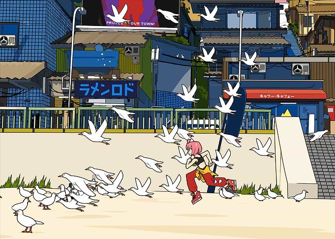 Unbeatable Girl Running with Pigeons