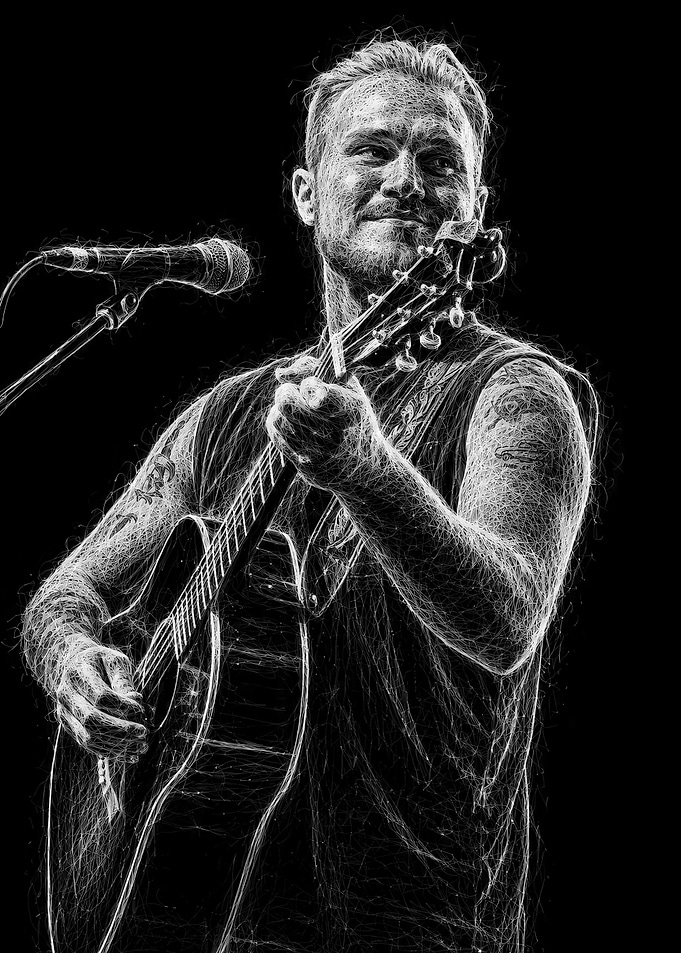 Musician Playing Guitar with Microphone
