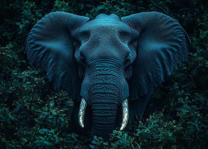 Majestic Elephant in Dark Forest