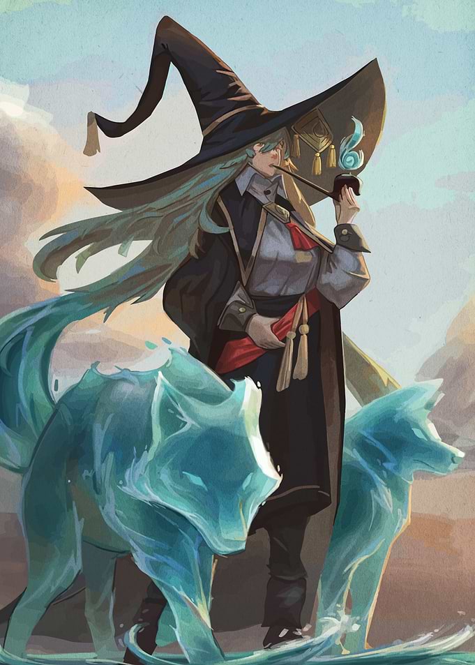 Fantasy Witch with Water Wolves