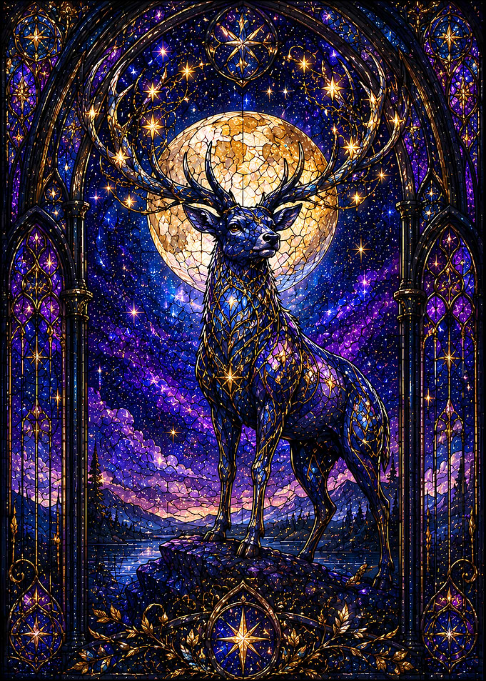 Stained Glass Celestial Stag
