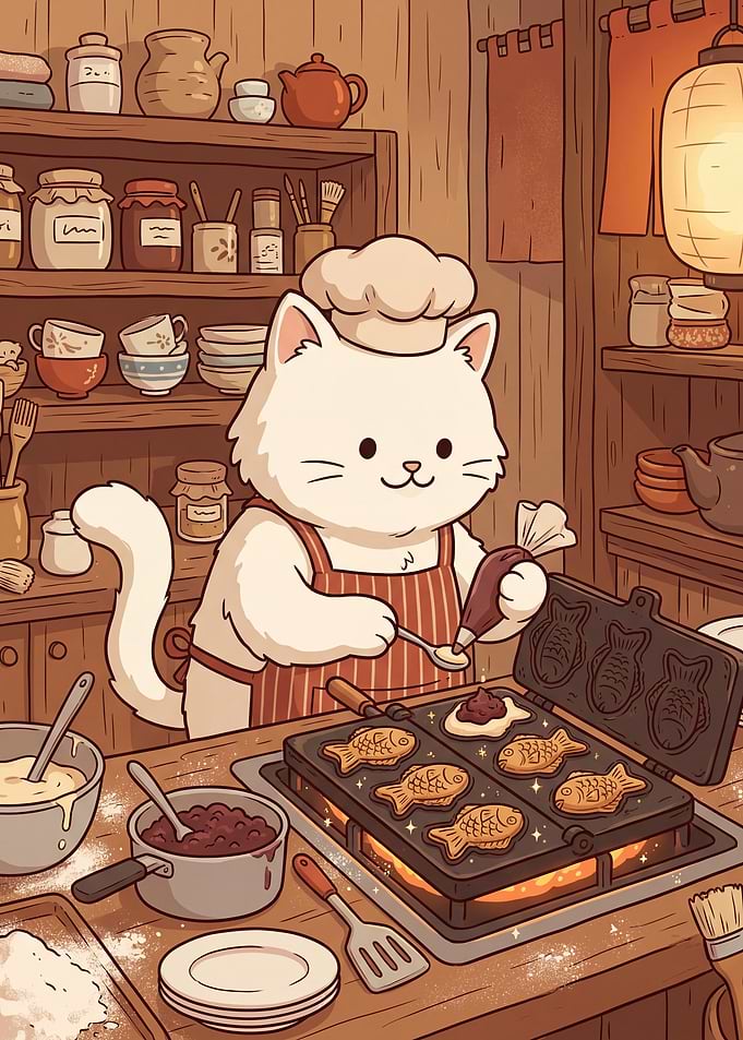 Cat Chef Making Taiyaki