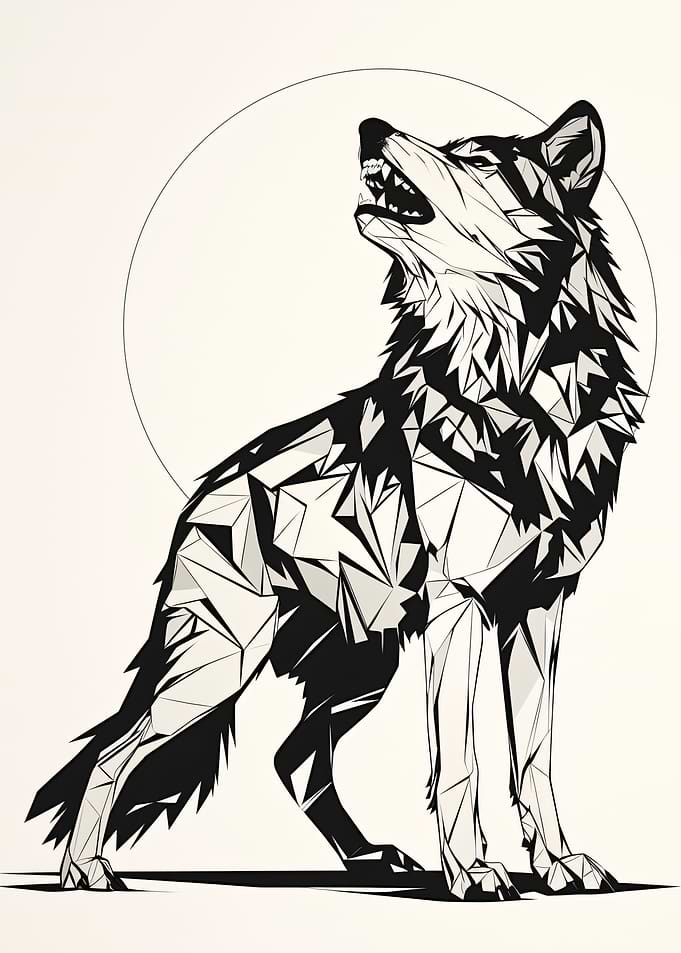 Geometric Wolf Howling at Moon