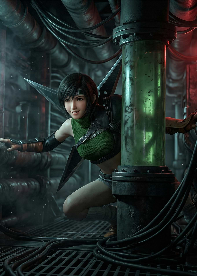 Yuffie Kisaragi in a Grungy Industrial Setting