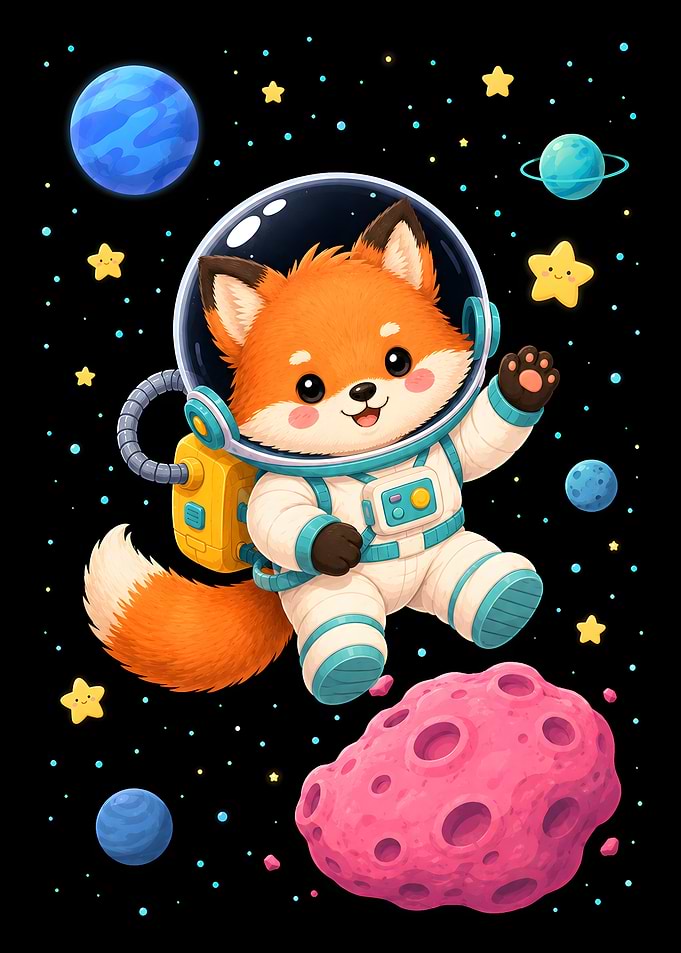 Cute Fox Astronaut in Space