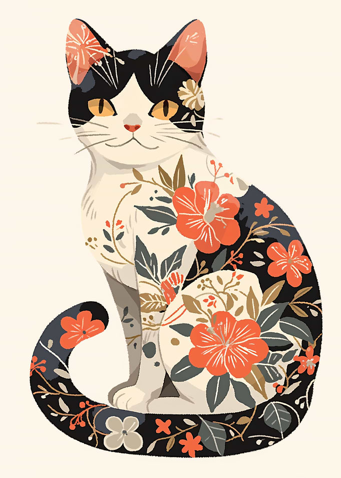 Floral Cat Illustration