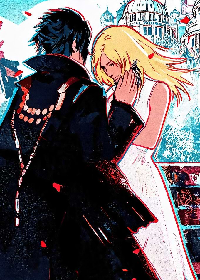 Couple Embracing in a Cityscape