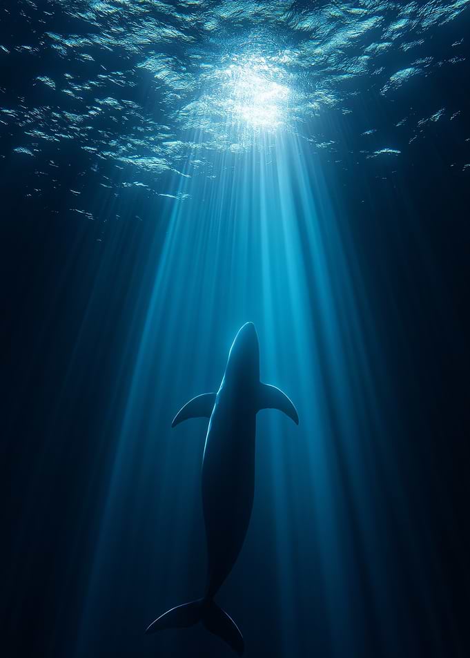 Dolphin swimming in sunlit ocean depths