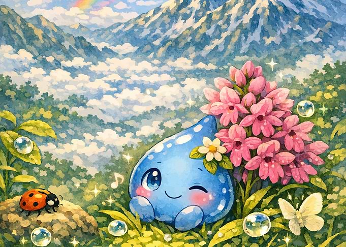 Cute Water Drop Character in Nature