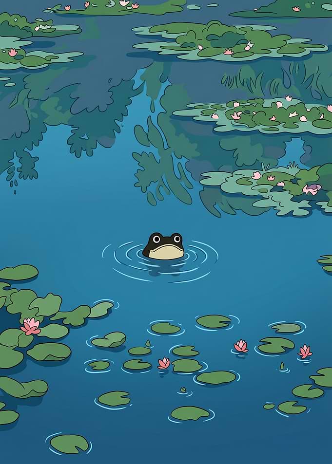 Frog in a water Lily Pond