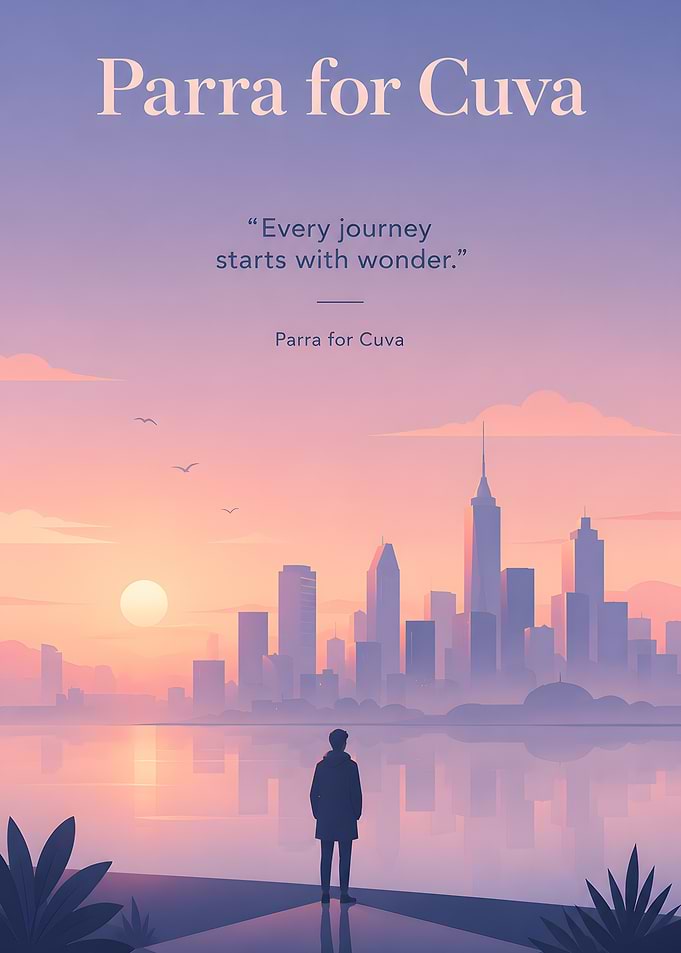 Man overlooking city at sunset