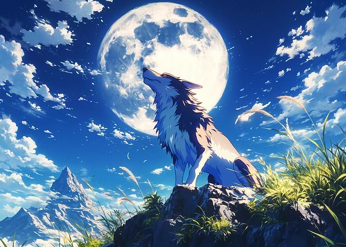 Wolf howling at the moon