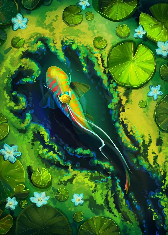 Vibrant Koi Fish in Lily Pond