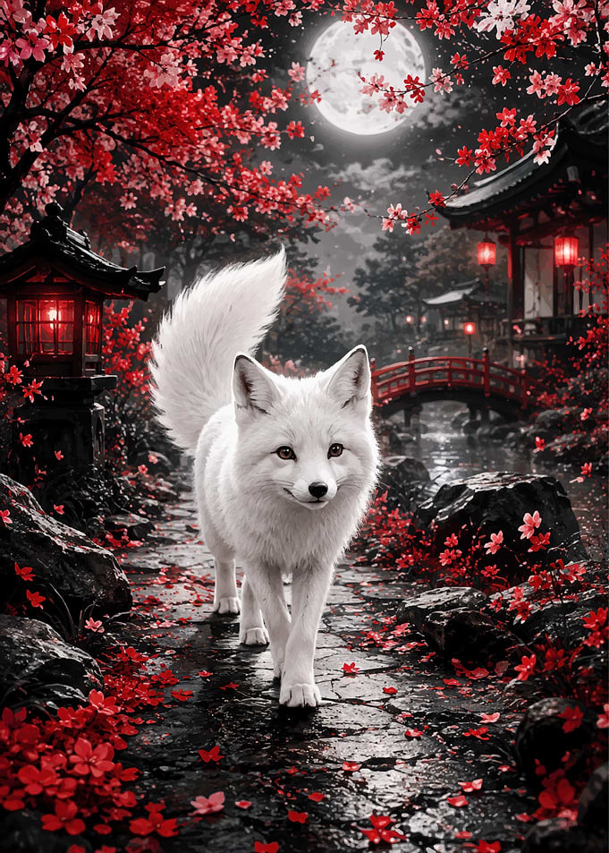 White Fox in Japanese Garden