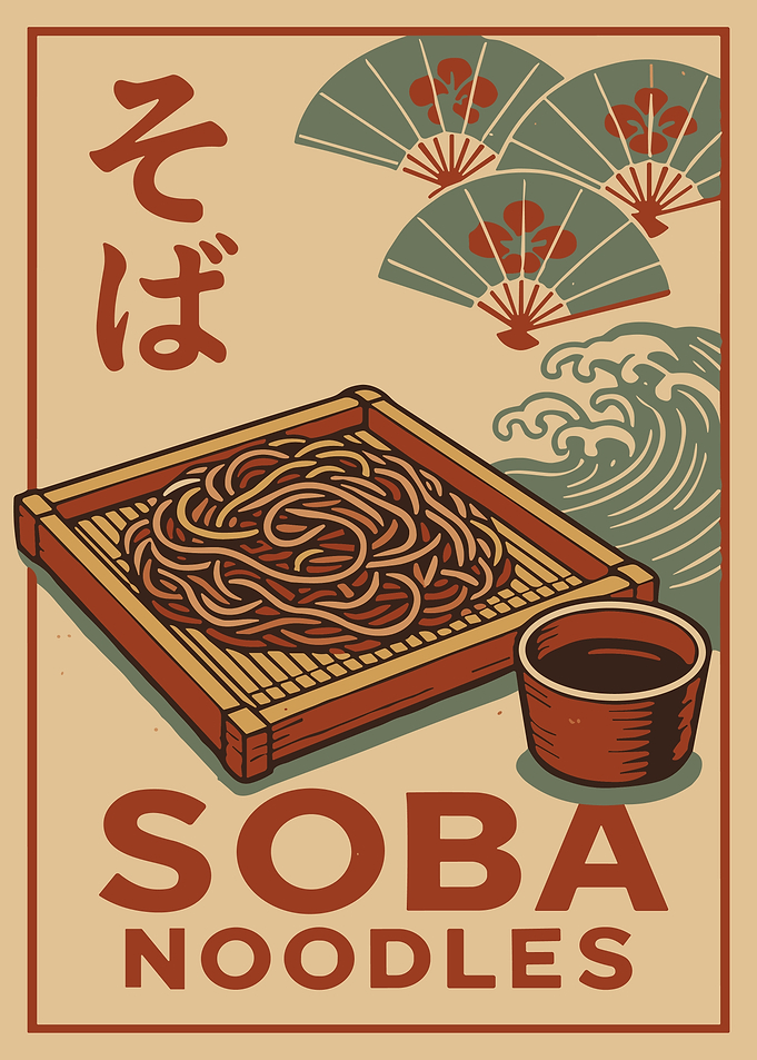 Vintage Soba Noodles Poster Japanese Retro Food Wall Art Kitchen Decor