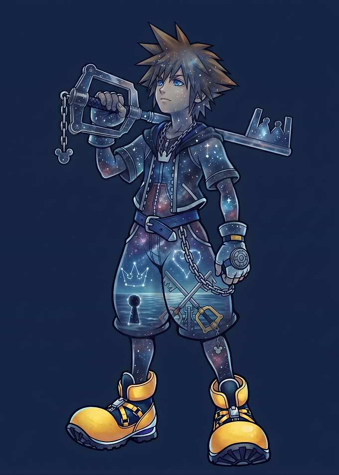 Kingdom Hearts Sora in Cosmic Attire with Keyblade