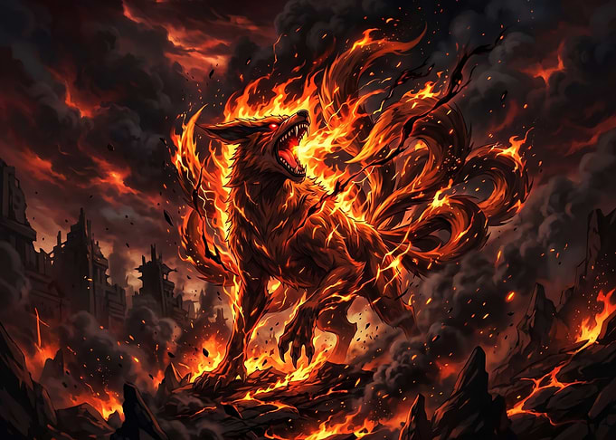 Nine-Tailed Fox in Flames