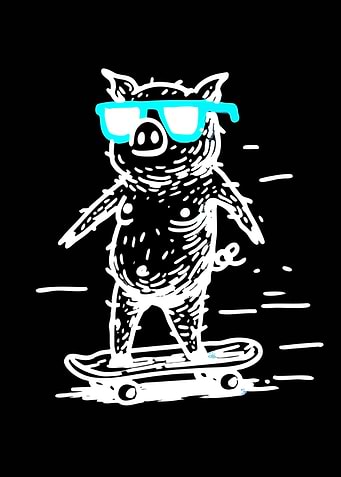 Cool Pig on Skateboard
