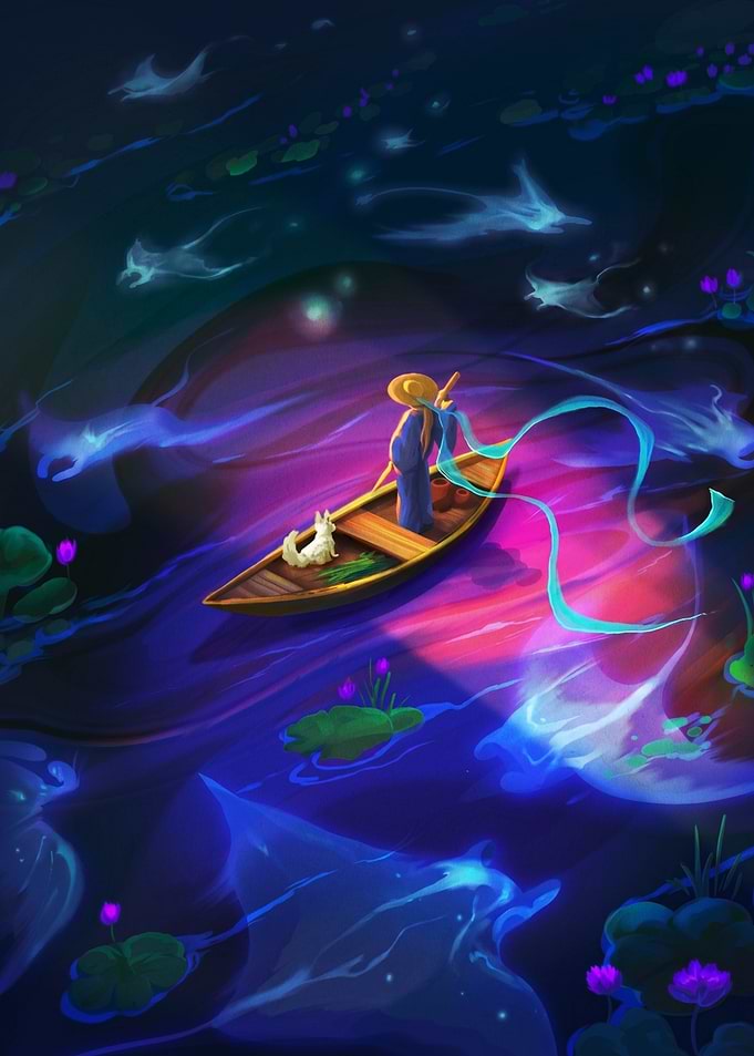 Mystical Boat Journey with Fox Companion