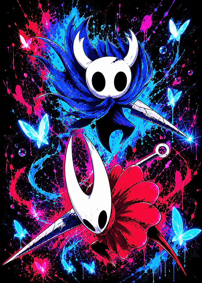 Hollow Knight Characters with Splatter Background