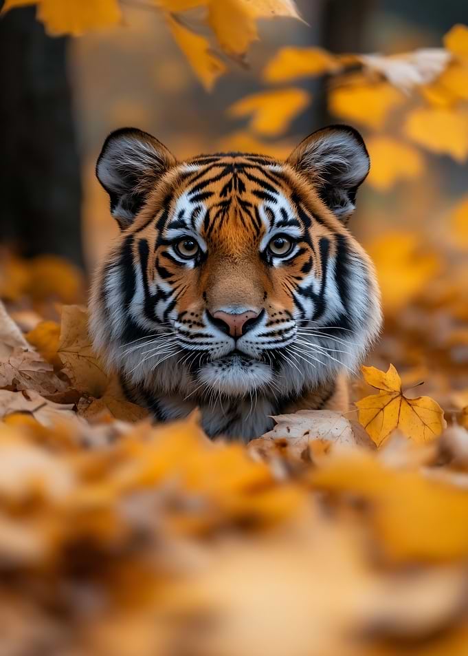 Tiger in Autumn Leaves