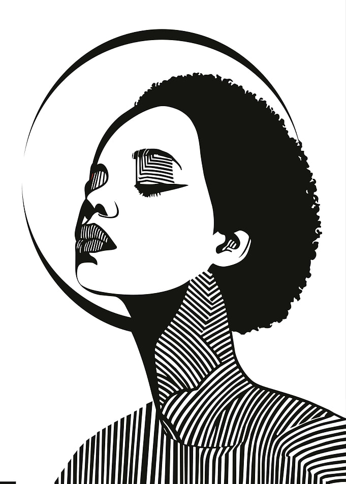 Peaceful Afro Woman with Halo, Black Woman Natural Hair