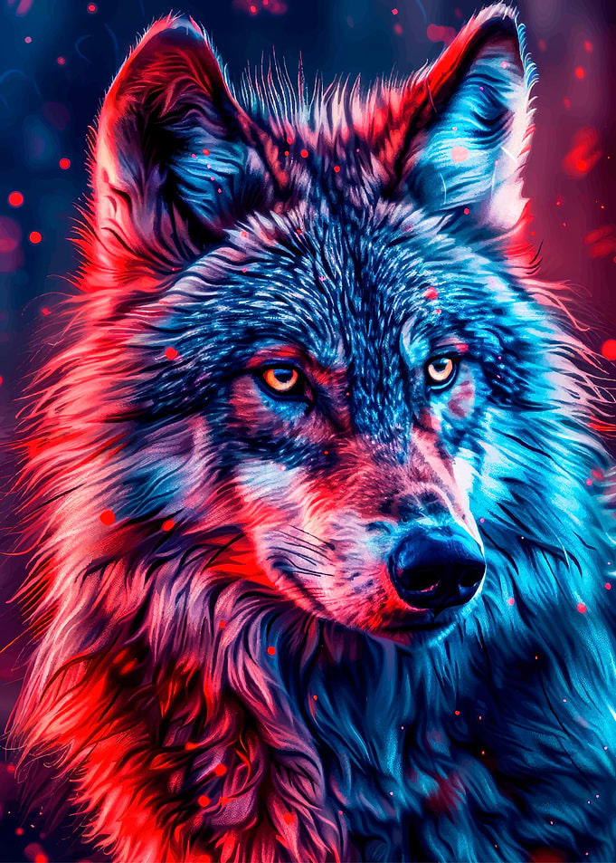 Wolf with Red and Blue Lighting