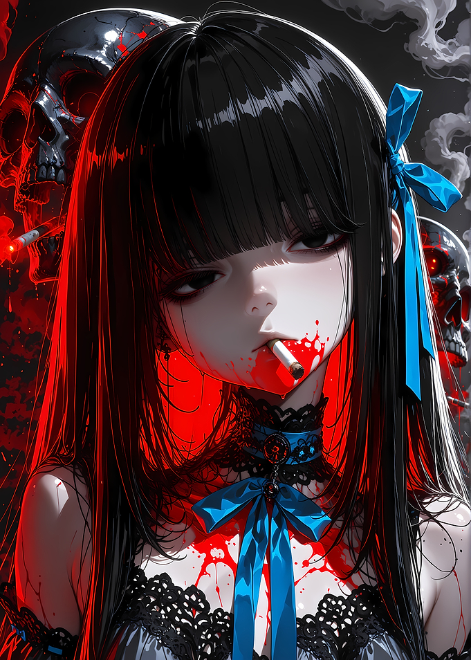 Gothic Anime Girl with Skulls