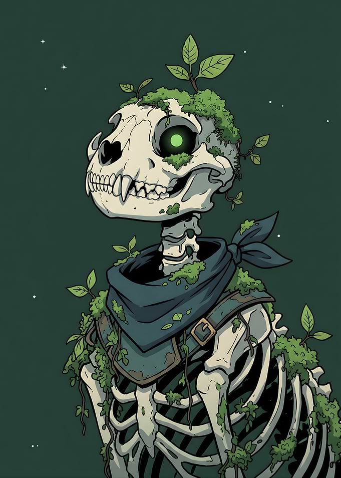 Skeleton with Plants and Green Eye