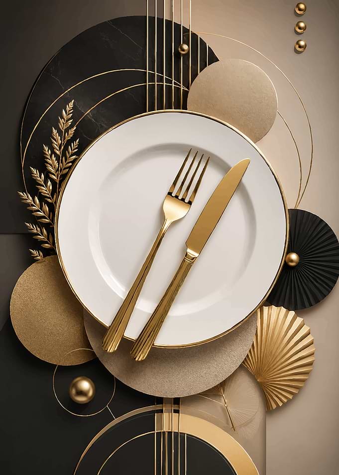 Elegant Gold and Black Table Setting