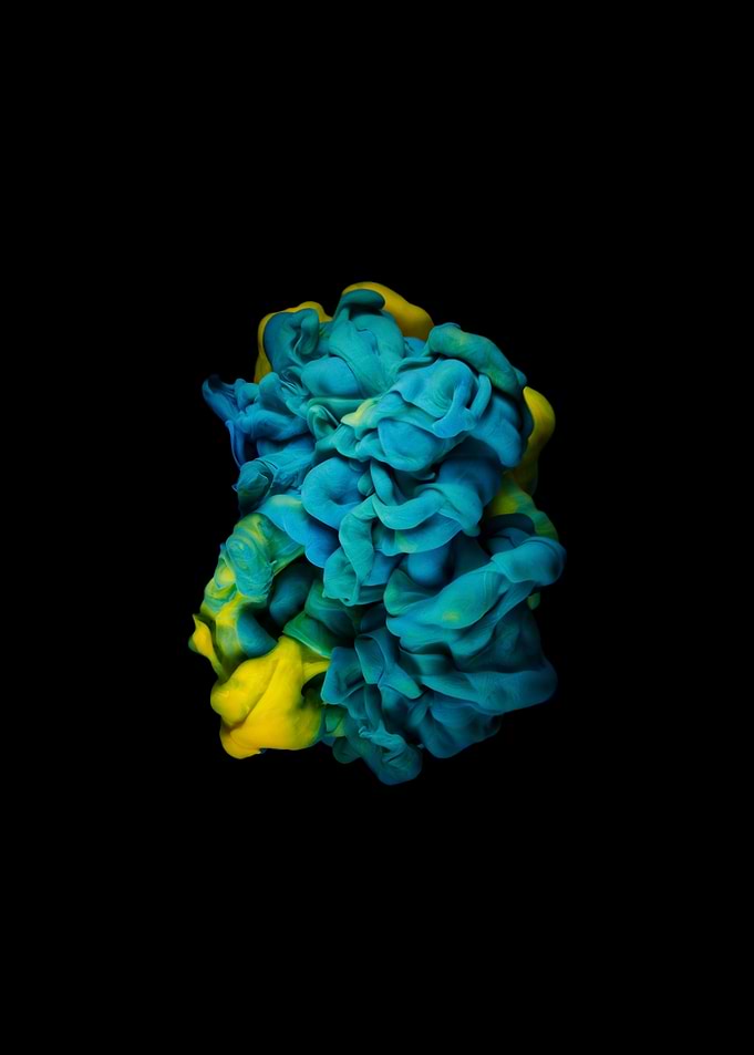 Abstract Blue and Yellow Ink Cloud
