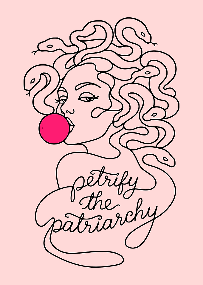 Medusa Blowing Bubble Gum Feminist Line Art