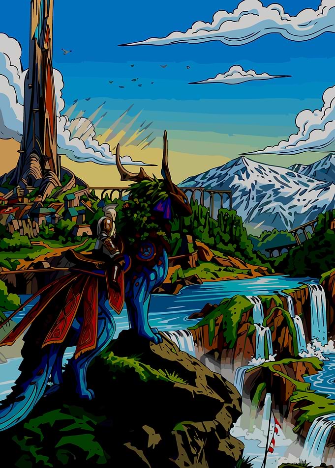 Fantasy Landscape with Dragon Rider