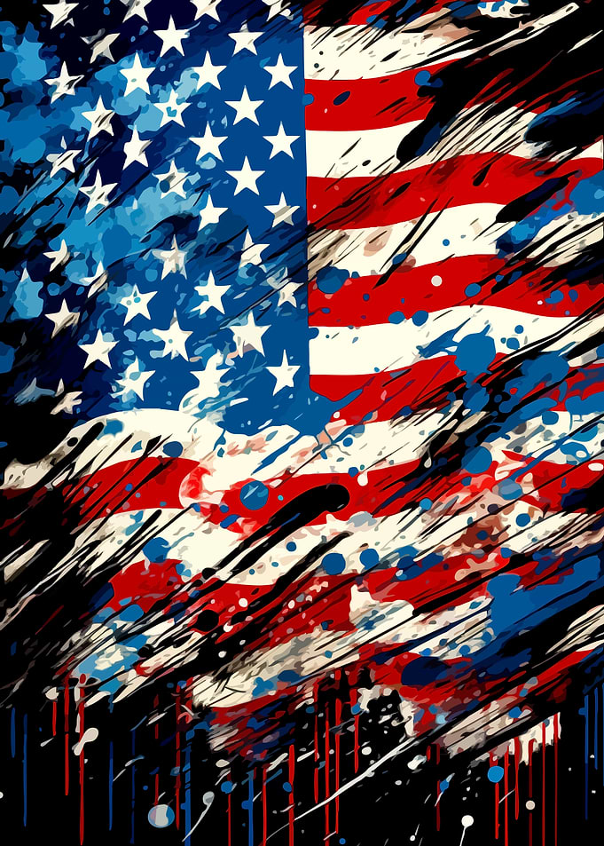 Abstract American Flag Splatter Art