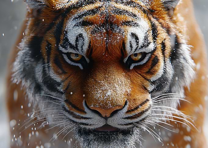 Close-up of a Tiger in Snow