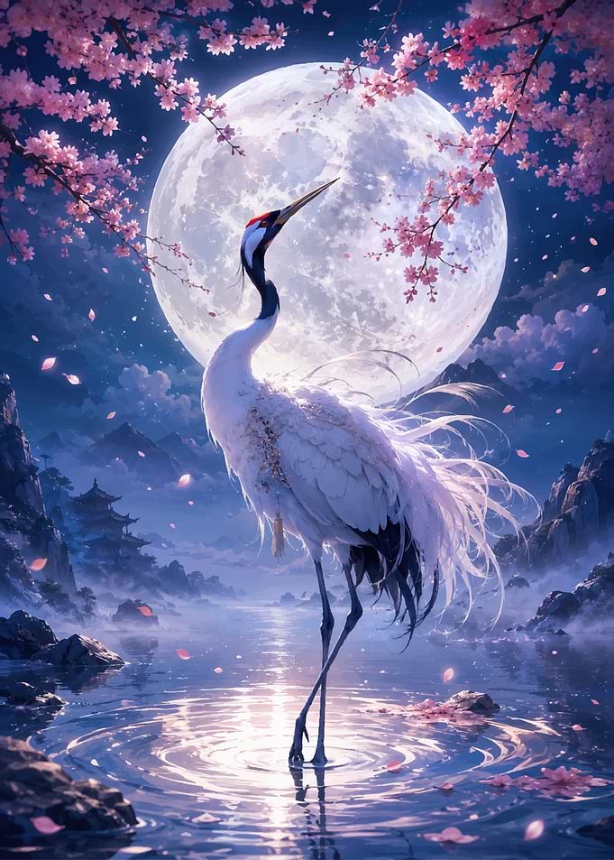 Crane under the Full Moon